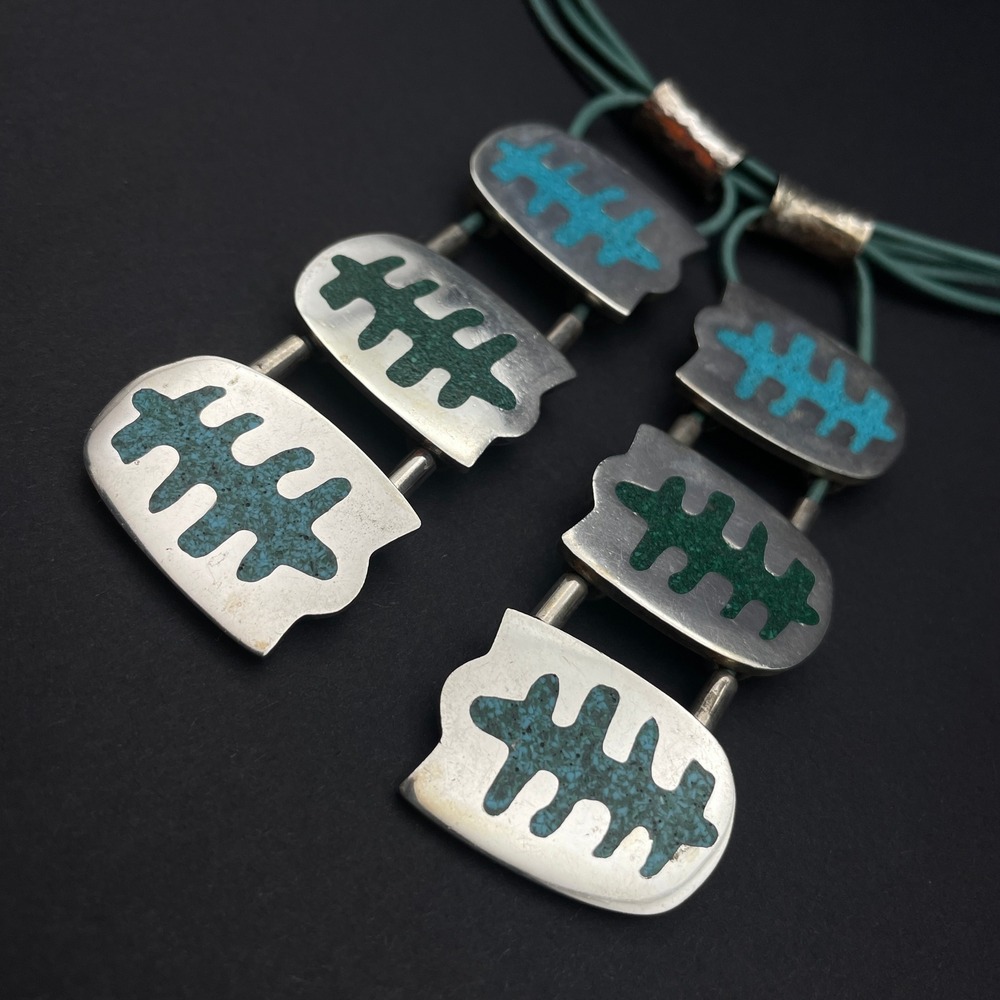 Manos Andinas Statement Necklace Sterling Turquoise Inlay Chilean Art Jewelry - Picture 6 of 13